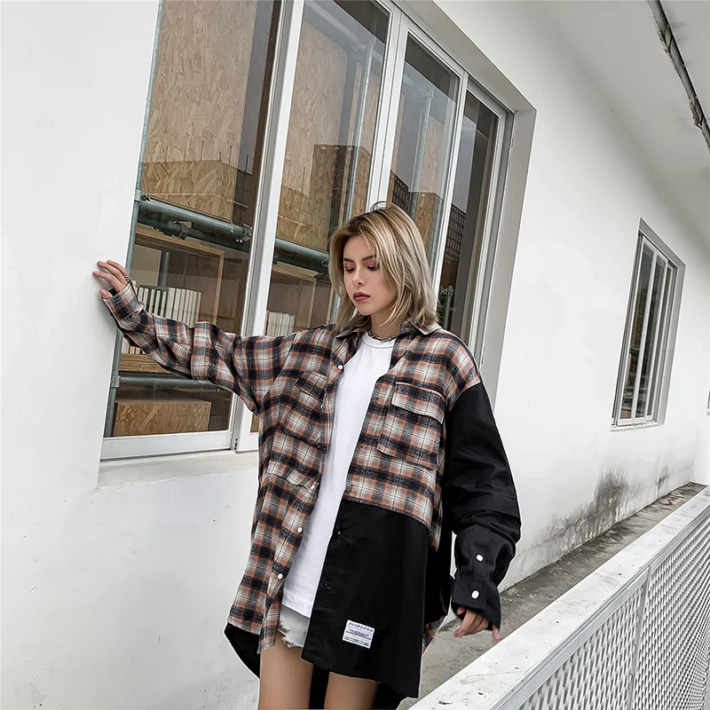 Mirecoo Мужская рубашка в стиле пэчворк клетчатая с длинным рукавом для мужчин