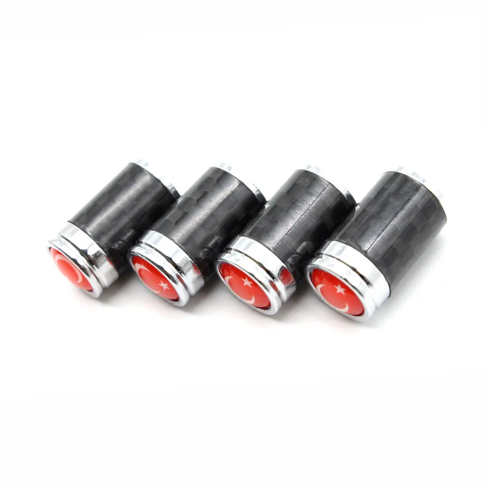 4 Pcs/Set Copper + Carbon Fiber Turkey flag Style Tire Valve Stem Cap Wheel Air Caps for Auto Cars | Автомобили и мотоциклы