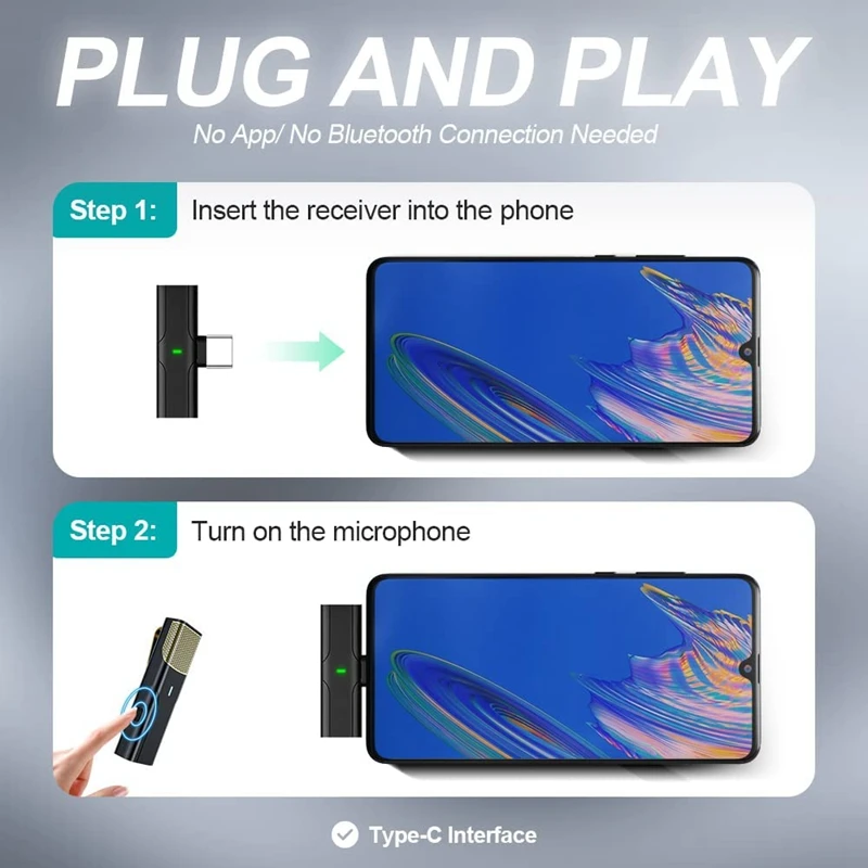 Wireless Lavalier Microphone for Type-C Interface Video Recording Plug-Play Mini Lapel Clip on Mic Live/Interview | Электроника