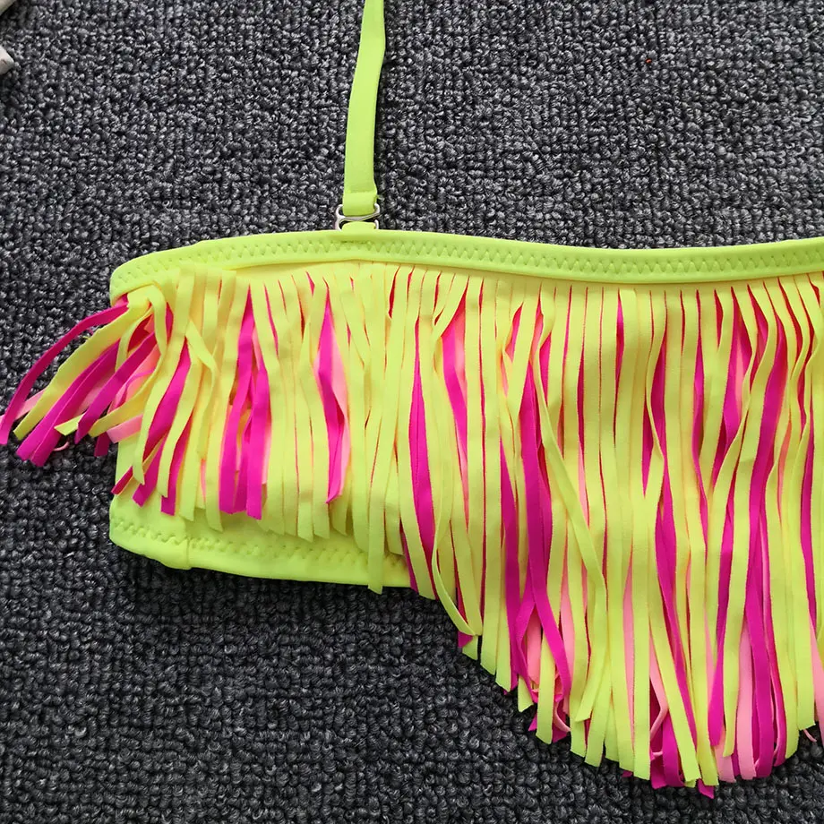 2019 Teenage Girl Bikini Kids Tassel Fringe Swimsuit Split Two Piece Children Swimwear Big Swimming Beach Bathing Suit | Спорт и