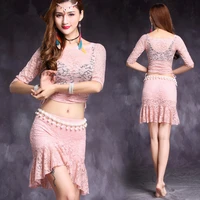 belly dance suit training clothes female women adult oriental dance group performance costumes lace sexy two piece skirt set
