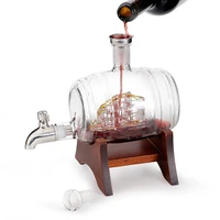 barrel decanter nautical decor 1000ml liquor dispenser wooden base