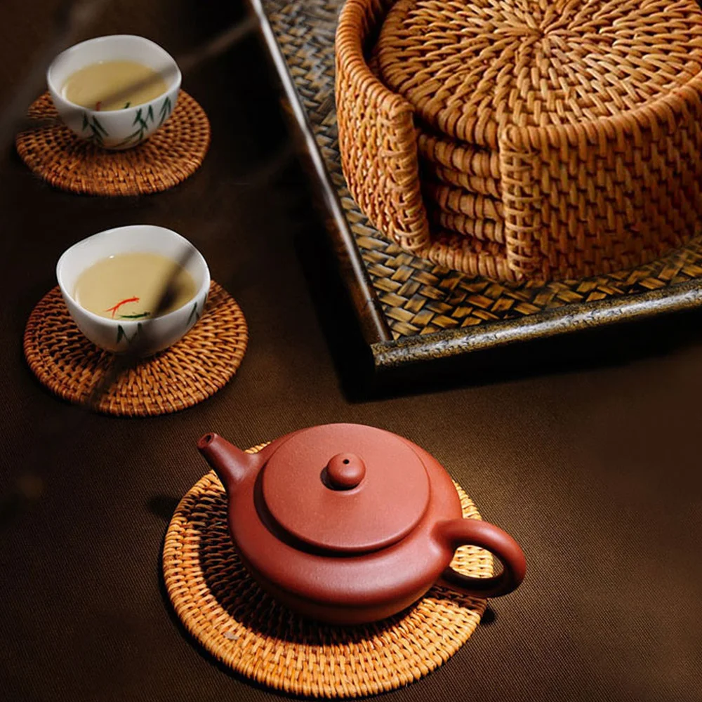 

Rattan Heat Resistant Mat Insulation Teapot Coasters for Home Use