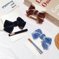 korea 2 piece bow hairpin for women fashion simple velvet hair accessories girl birthday gift jewelry