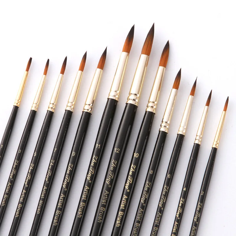 12pcs Tip Head Nylon Watercolor Paint Brushes Gouache Acrylic Painting Brush Pen For Art Supplies