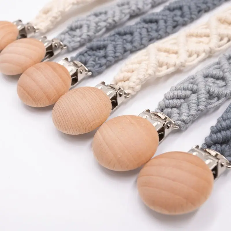 Gray Baby Boys Girls Soother Nipple Pacifier Clip Dummy Holder Simple Crochet Cotton Chain Hand-woven | Мать и ребенок
