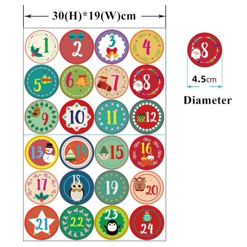 24 шт./компл. рождественские наклейки с календарем и цифрами для печенья конфет