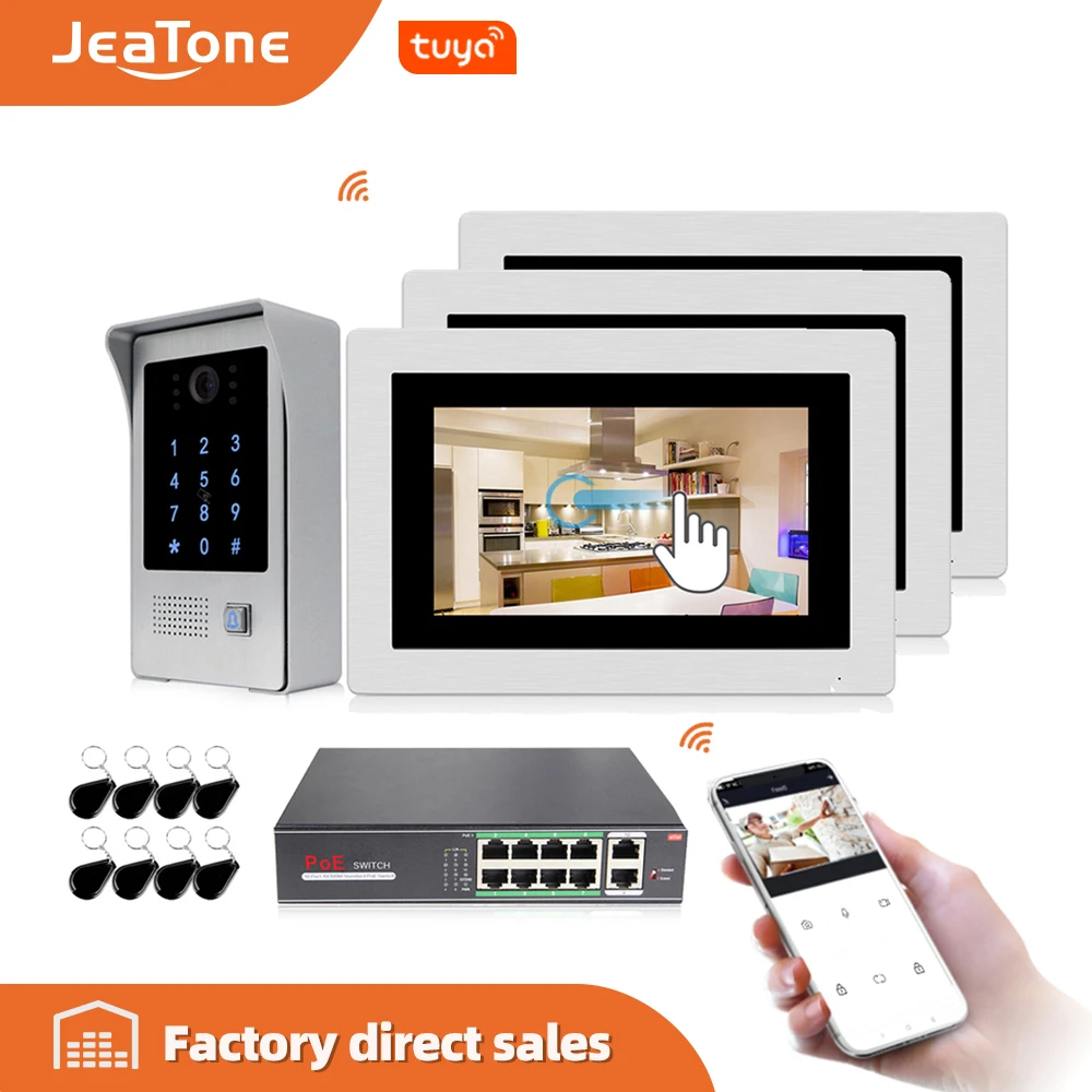 Видеодомофон Jeatone с Wi Fi 7 дюймов RFIC картой системой управления паролем сенсорным