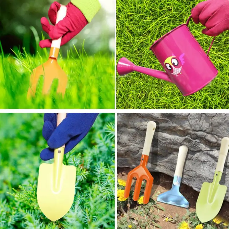 

Kids Gardening Tools Set Shovel Harrow Rake Watering Can with Tote Bag Children Mini Garden Toys