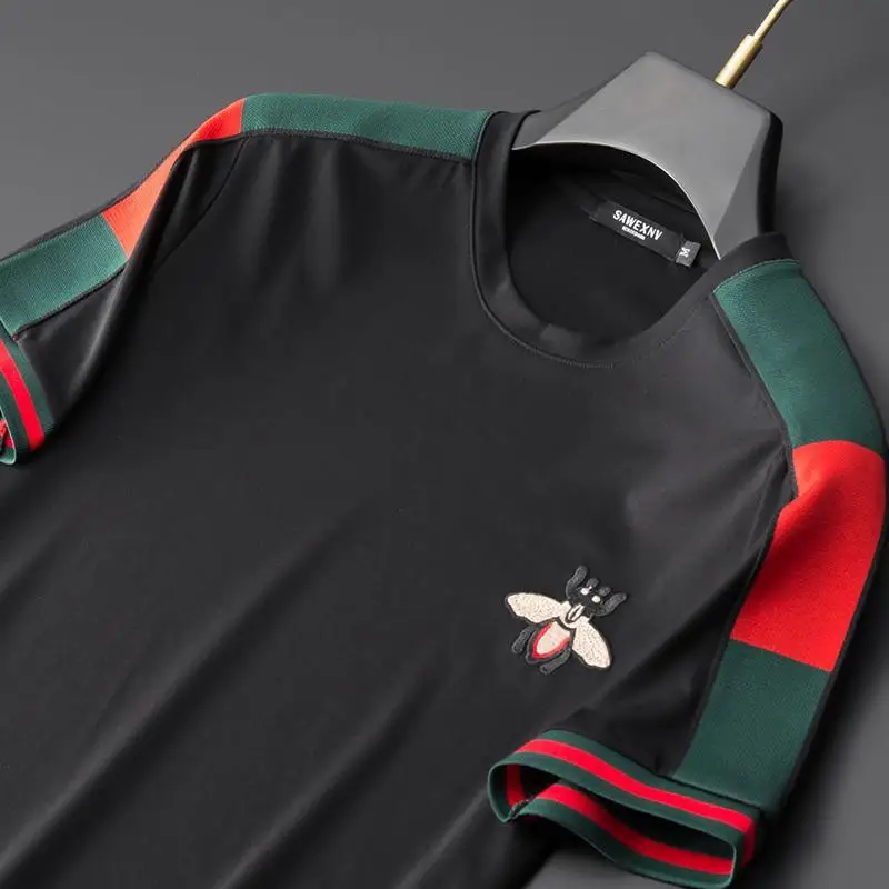 2021 men's suit summer fashion handsome embroidered ice silk short sleeve summer fashion casual set