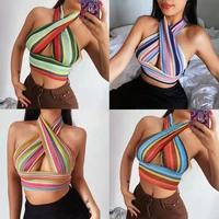 2021 new fashion women halter knitted vest sexy hollow out backless slim fit tank tops aesthetic vintage streetwear cropped