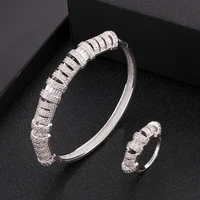 zlxgirl three plated color zirconia bangle ring 2pcs bridal jewelry set gold bracelet aneis couple accessory set free ship bags