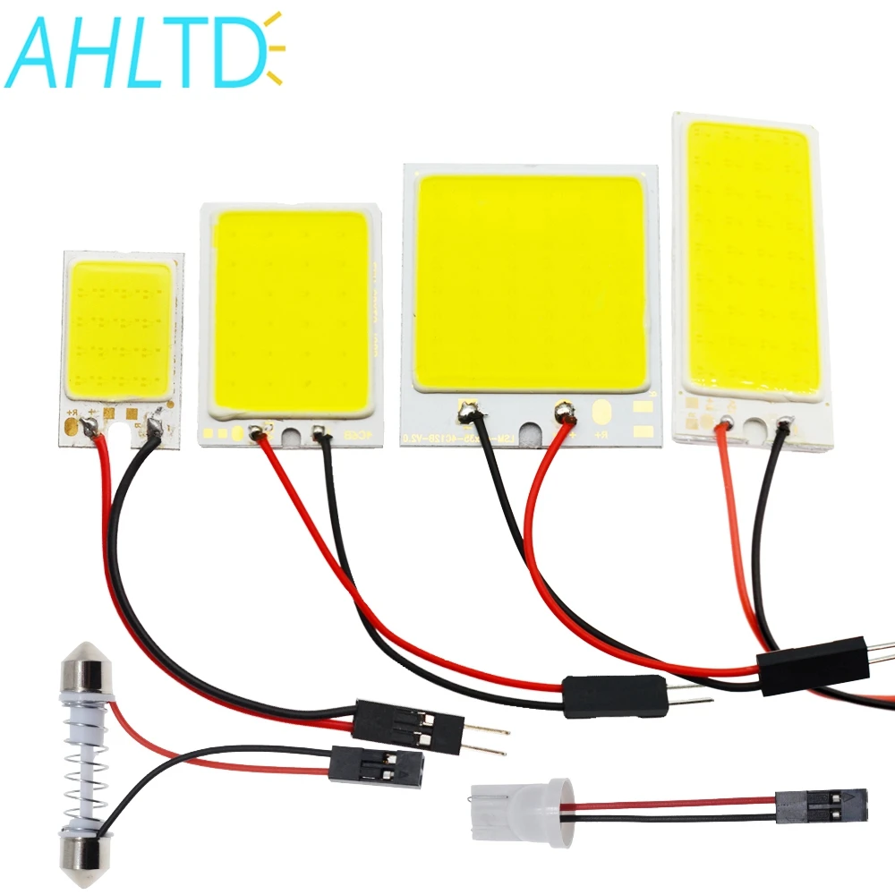 1 шт. Светодиодная лампа для чтения автомобиля T10 Cob W5W C5W 16 24 36 48 led 7 цветов, потолочный светильник, купольная лампа BA9S 3 адаптер постоянного тока 12 В