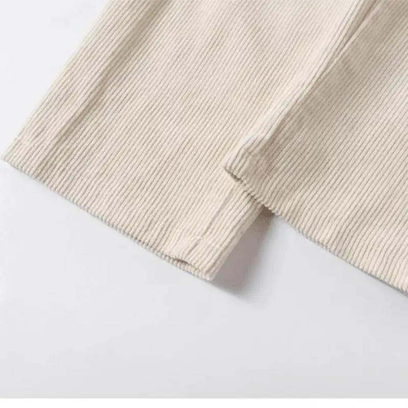 

S-XXL Elastic Waist Straight Wide Leg Pants Men Summer Fashion Plain Color Corodory Pants Loose Fit Streetwear Ankle Trousers