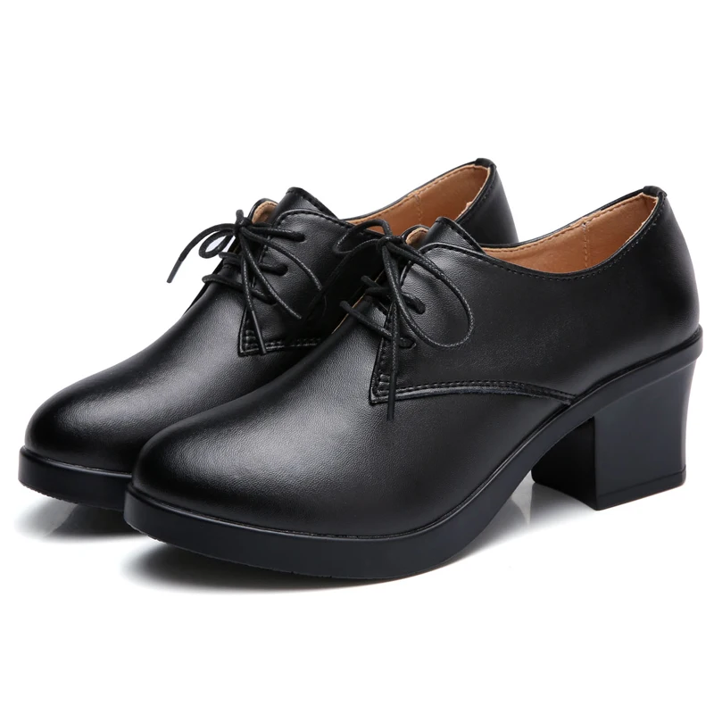 matt black Ngouxm/женские туфли-лодочки; Туфли на каблуке для работы; туфли-лодочки на шнуровке; женские офисные туфли на среднем каблуке с квадратным круглым носком - Цвет: matt black