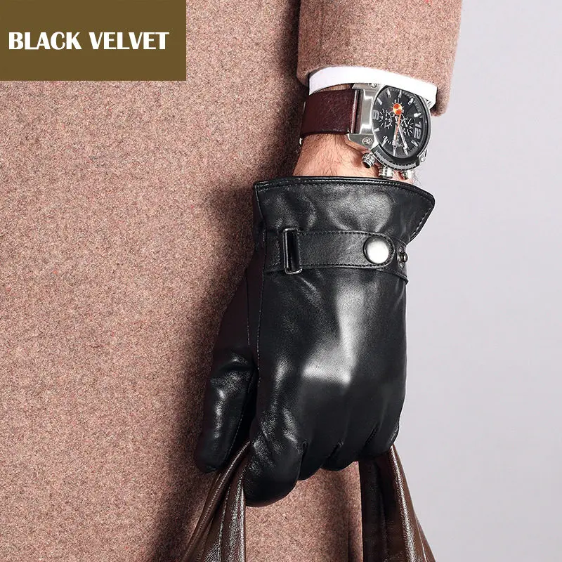 black velvet Мужские перчатки из натуральной кожи; сезон осень-зима; теплые перчатки из овчины с подкладкой; мужские модные черные деловые повседневные кожаные перчатки; TU2001 - Цвет: black velvet