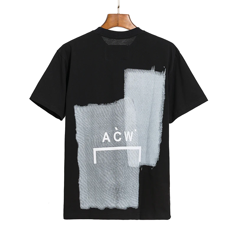 

ACW fashion new Solid color stitching short-sleeved men and women couple loose T-shirt high street hip-hop