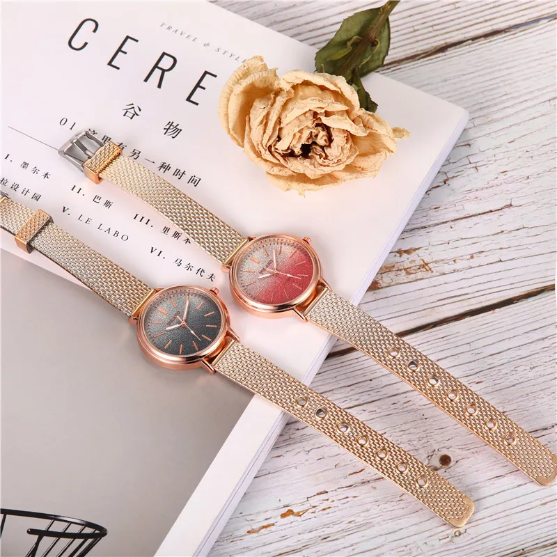 Новые женские роскошные часы с сетчатым тонким ремешком модные креативные