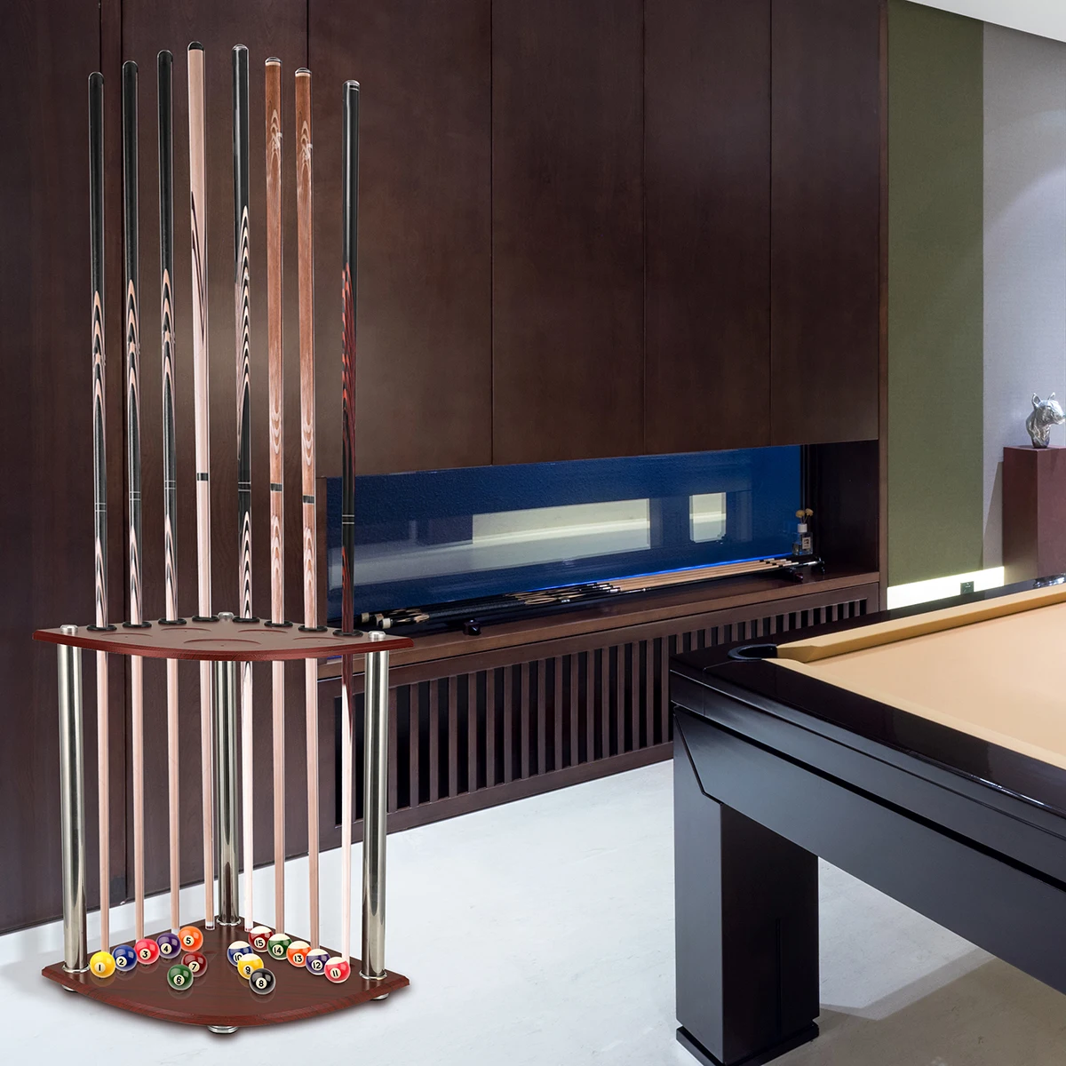 

1 Set 8 Pool Billiard Stick Ball Floor Stand Cue Sticks Wood Rack Holder Professional Snooker Accessories Billiard Cue Rack