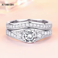 aiyanishi fashion 925 silver rings for women simple design double stackable fashion jewelry bridal sets wedding engagement ring