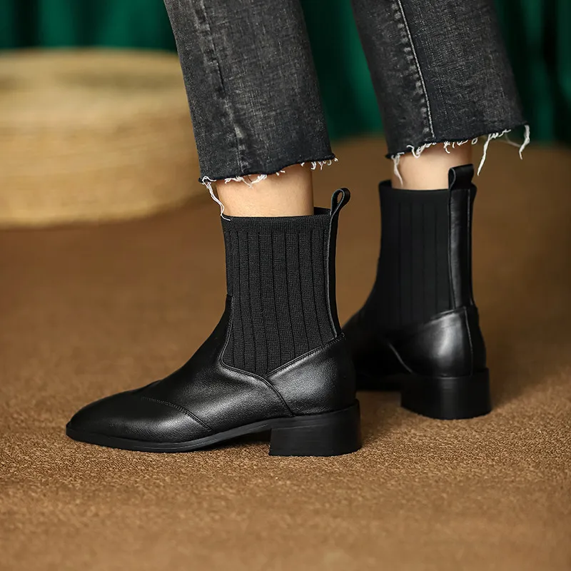 

FEDONAS Square Toe Riding Equestrian Boots Genuine Leather Thick Heels Shoes Woman Winter Office Lady Party Ankle Boots 2021