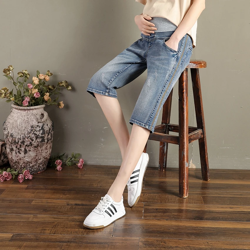 

Korean fashion pregnant women's five-point pants loose denim shorts summer thin section 7-point pants jeans six-point pants