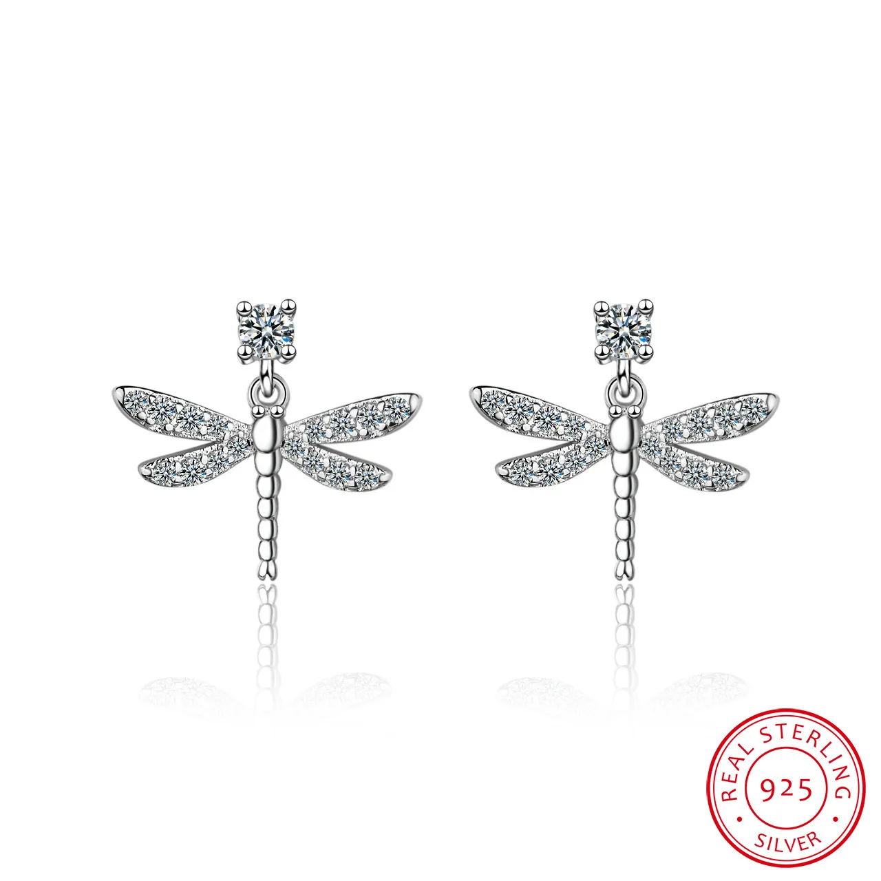 Женские серьги в виде стрекозы из серебра 925 пробы с мозаикой и цирконием S