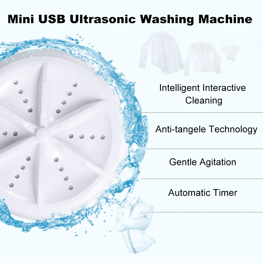 

New Mini Washing Machine Portable Personal Rotating Ultrasonic Washer with USB Cable Convenient Laundry Products