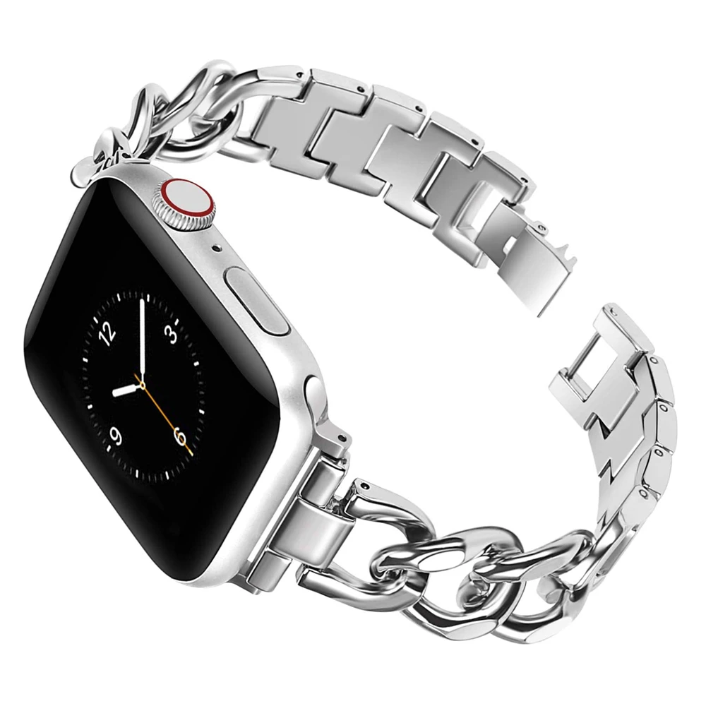 Stainless Steel Strap for Apple Watch Band 38mm 40mm 41mm 42mm 44mm 45mm iWatch SE 7/6/5/4/3 Dressy Fancy Cowboy Chain Bracelet