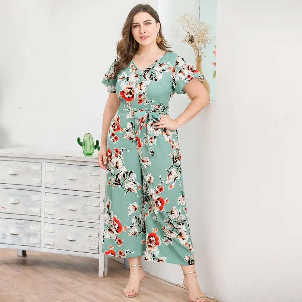 Летние комбинезоны больших размеров 3XL 4XL с цветочным принтом женские свободные