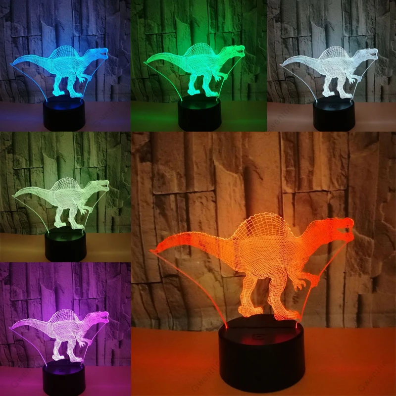 3D иллюзия Лампа динозавр Ночник светильник светодиодный 7 цветов настольные