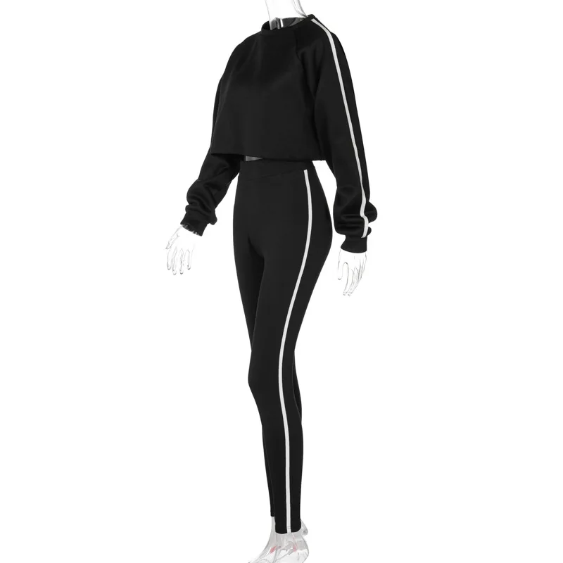 

Europe and the United States 2021 spring and summer new loose long sleeve top stitching striped trousers sports leisure suit