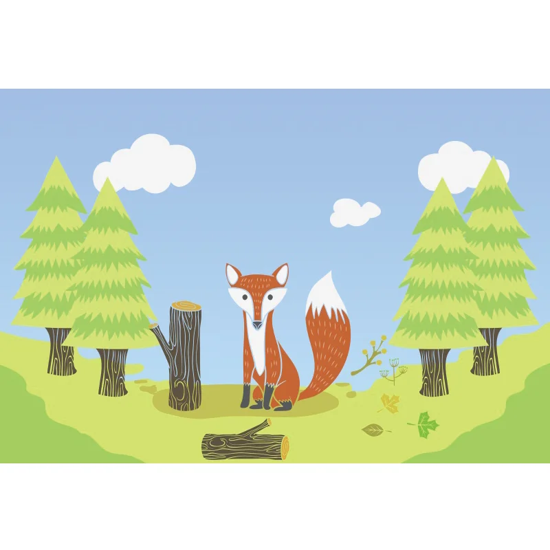 

Forest Cartoon Fox and Pine Tree Studio Background Backdrop Party Portrait Photography Birthday Supply Decors Props Vinyl Banner