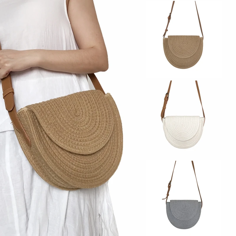 Beach Bags for Women 2020 New Fashion Half Moon Straw Shoulder Bags Bohemian Saddle Weaven Handbag