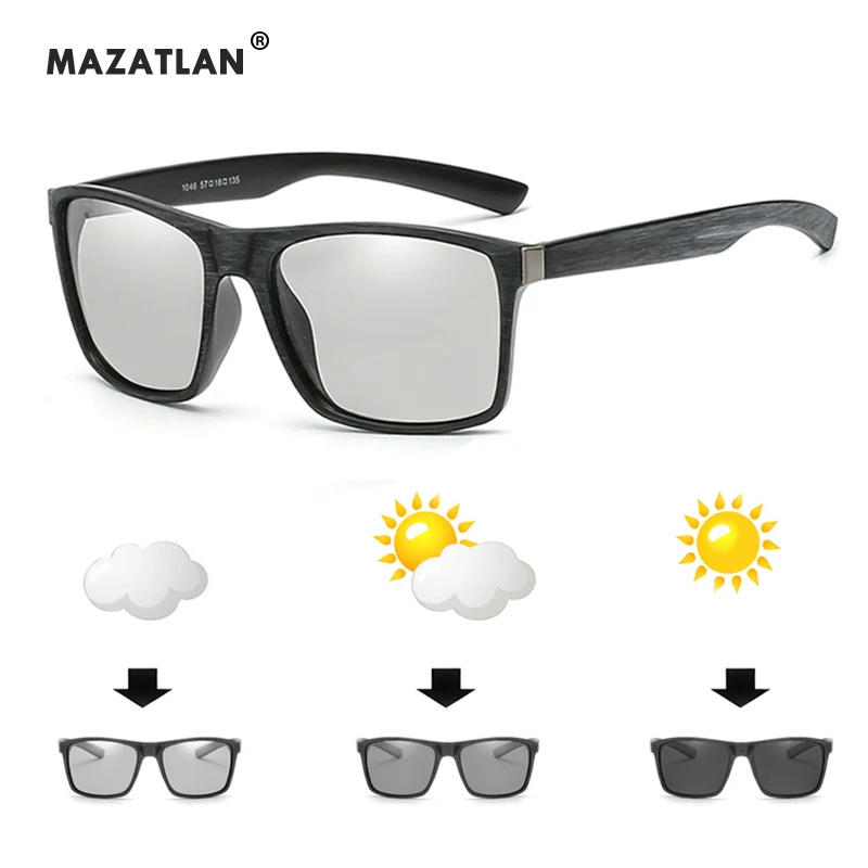 Брендовая с деревянной текстурой фотохромные солнцезащитные очки для мужчин и