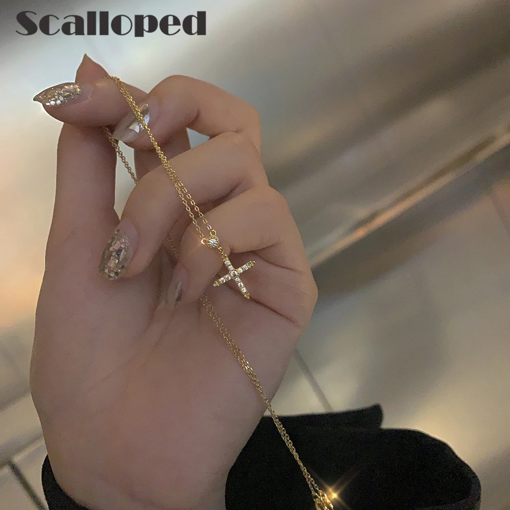 

SCALLOPED Vintage Baroque Exquisite Cross Choker Necklace 2020 New Fashion Zircon Women Necklaces Temperament Statement Jewelry