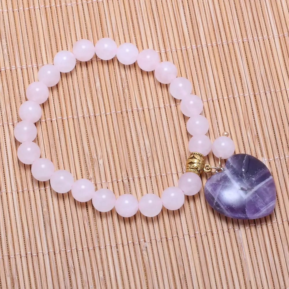 Wholesale Natural Rose Quartzes Stone Bracelet For Women Men Gifts Charm Strand Handmade Fashion Bracelets Jewelry | Украшения и