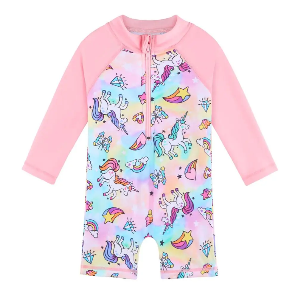 

BAOHULU Baby Girls Swimsuit Long Sleeves One Piece Swimwear for Kids Toddler Cartoon UPF50+ Rash Guards Infant Bathing Suit