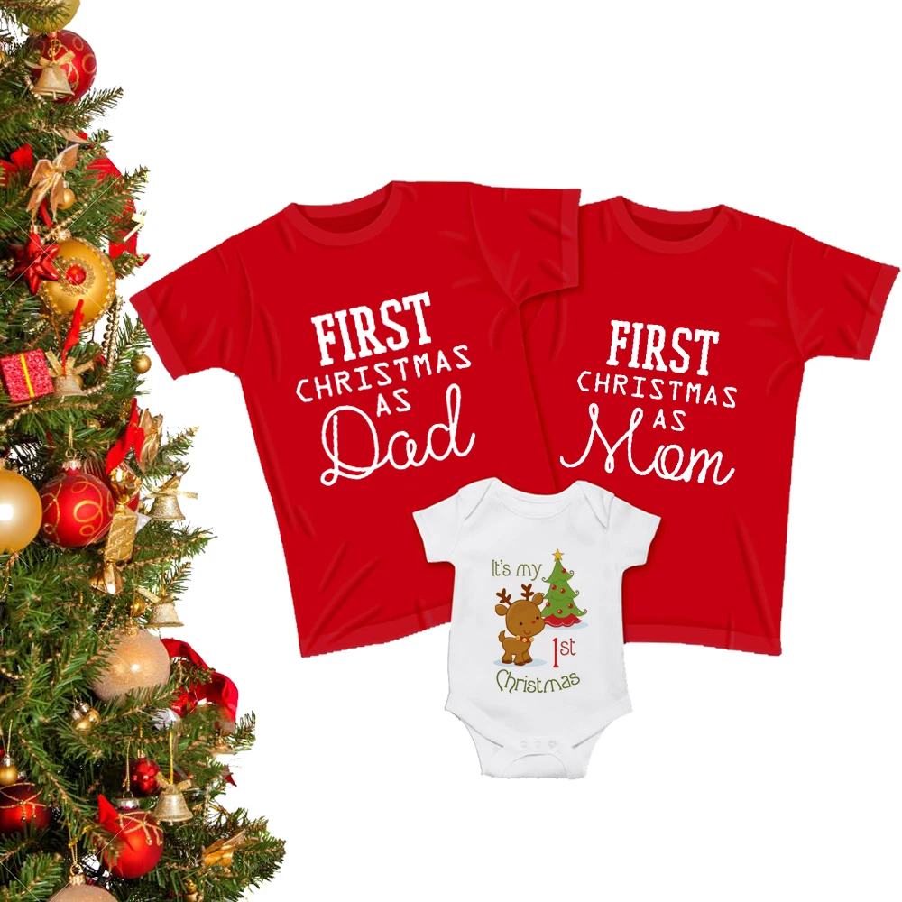 

First Christmas As Dad Mom Baby Family Clothes Son Daughter Matching Outfits Merry Christmas New Year Infant Romper Xmas Gift