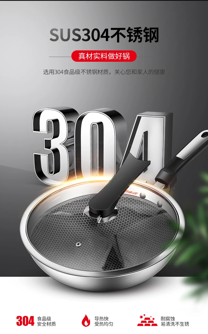 Вок антипригарная сковорода из нержавеющей стали без дыма улей плоская Нижняя