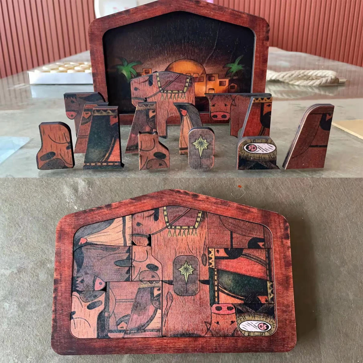 

Funny Game Nativity Puzzle With Wood Burned Design Wooden Jesus Puzzle Kids Toy