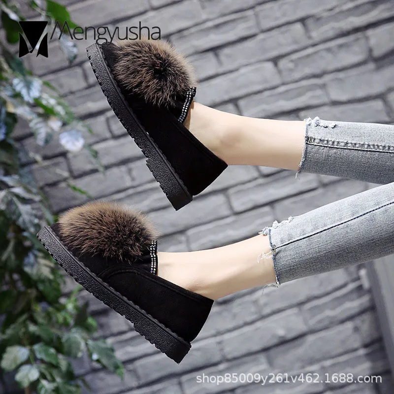 Мокасины женские с кроличьим мехом шикарные теплые плюшевые зимние туфли