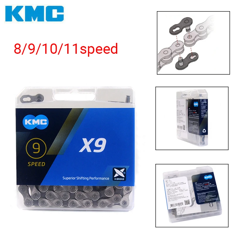 Велосипедная цепь KMC MTB X11 X10 X9 X8 велосипедная 116/118 звеньев фонарь для велосипеда