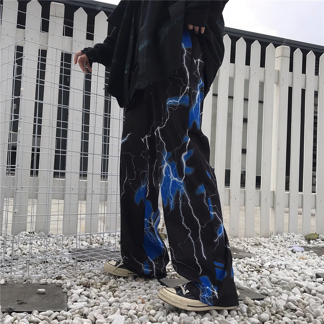 Neploe Harajuku высокие уличные черные ретро длинные брюки с принтом молнии свободные повседневные Прямые брюки женские мужские широкие брюки 54597