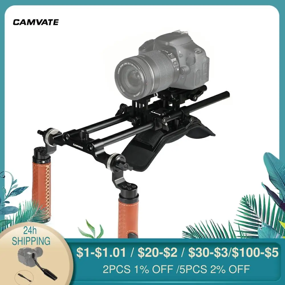

CAMVATE DSLR Camera Shoulder Mount Rig With Manfrotto QR Baseplate & ARRI Rosette Leather Handgrip & Shoulder Pad & Lens Support