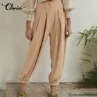 Женские Модные шаровары 2021, офисные брюки Celmia с высокой талией, свободные однотонные брюки, элегантные плиссированные брюки