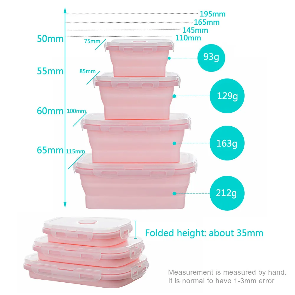 Силиконовый складной контейнер для еды 4 шт. портативный микроволновки хранения