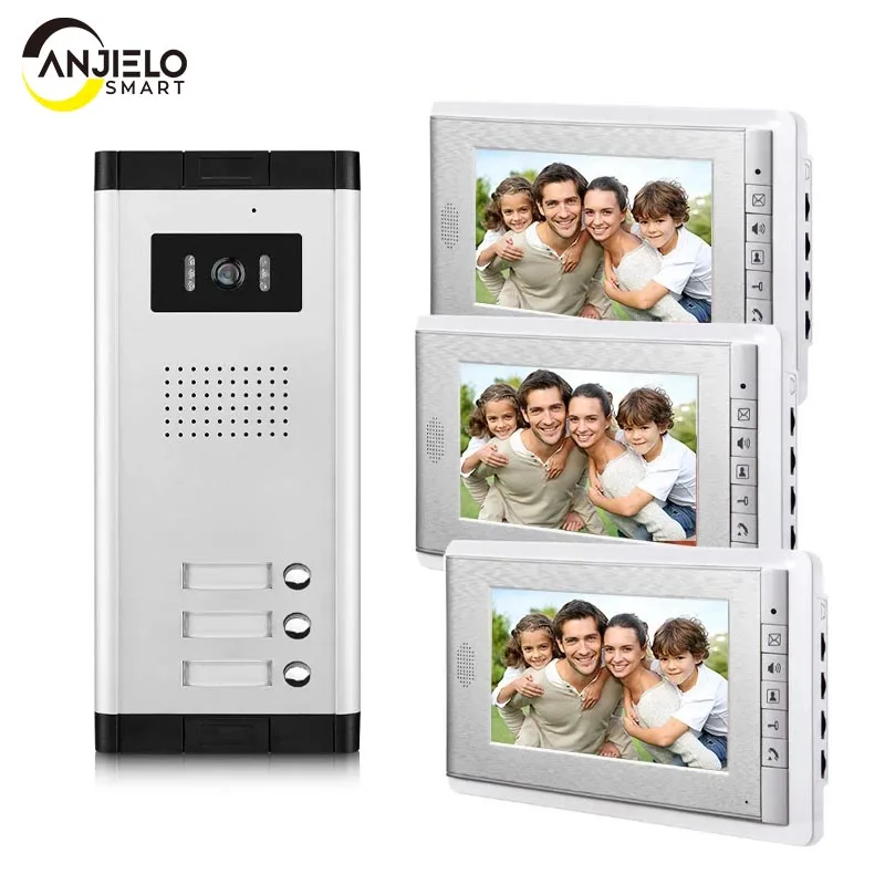 New 2/3/4 Unit apartments video intercom system 7 Inch video door phone System Video Doorbell for for 2-4 Household Apartment