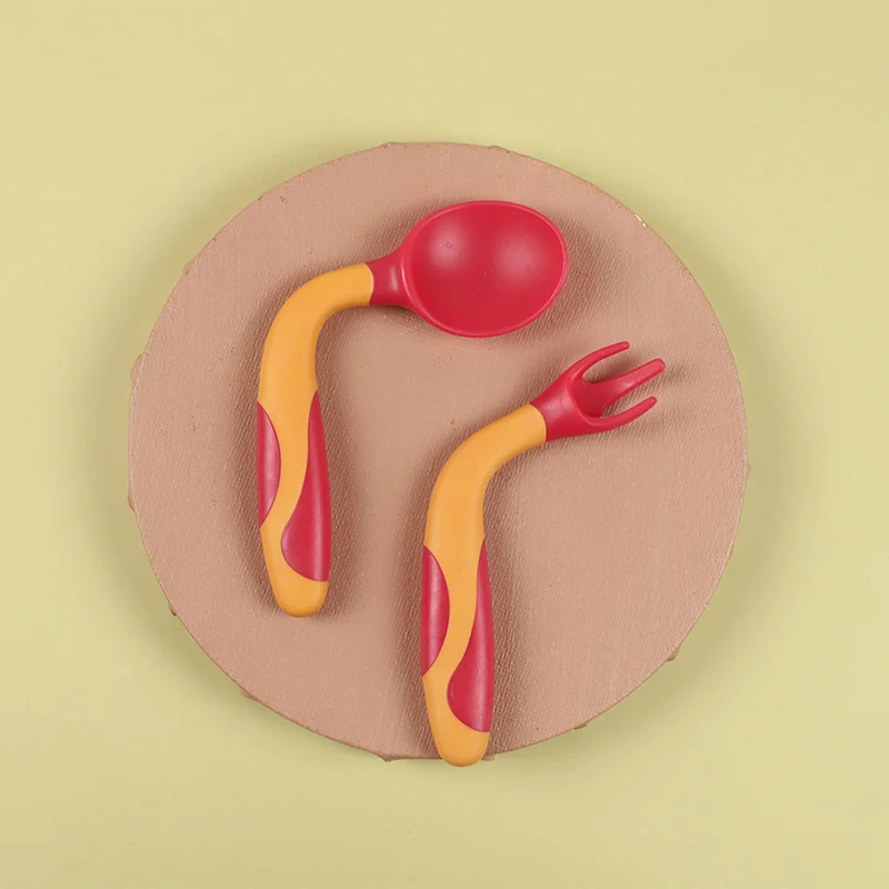 Vajilla de entrenamiento para ni&ntilde;os, tenedor suave Flexible, cuchara de silicona, juego de utensilios para beb&eacute;, comida auxiliar, 2 uds.-2
