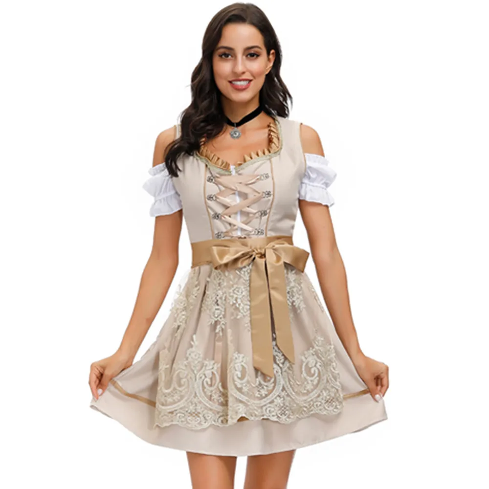 

3pcs set Dirndl Dress Womens German Oktoberfest Bavarian Beer Wench Costume Maid Outfit Fancy